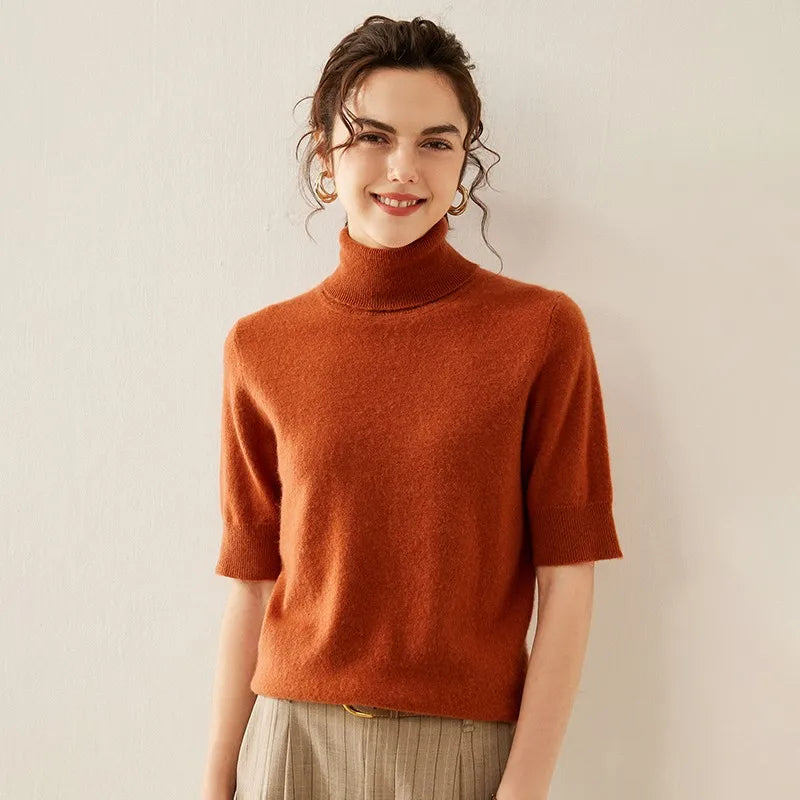 Cashmere Mock Neck Short Sleeve Sweater