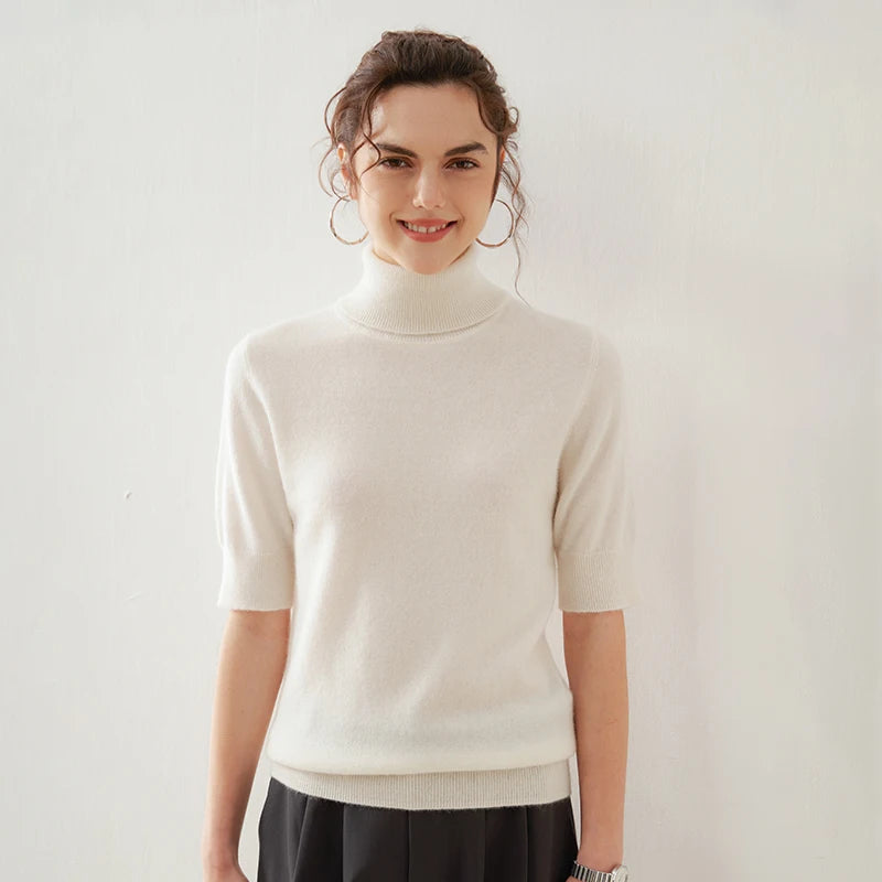 Cashmere Mock Neck Short Sleeve Sweater
