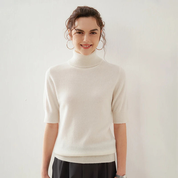 Cashmere Mock Neck Short Sleeve Sweater