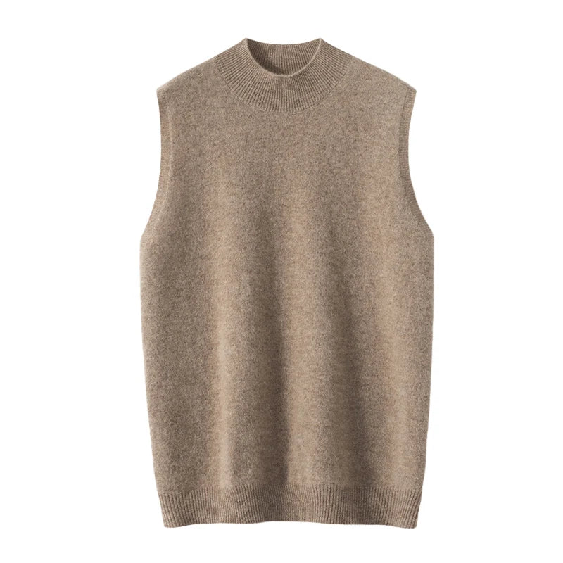Cashmere Mock Neck Sleeveless Knit Top