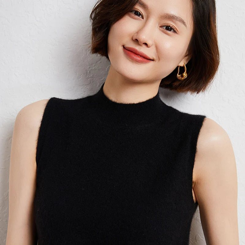 Cashmere Mock Neck Sleeveless Knit Top