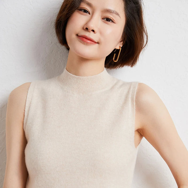 Cashmere Mock Neck Sleeveless Knit Top
