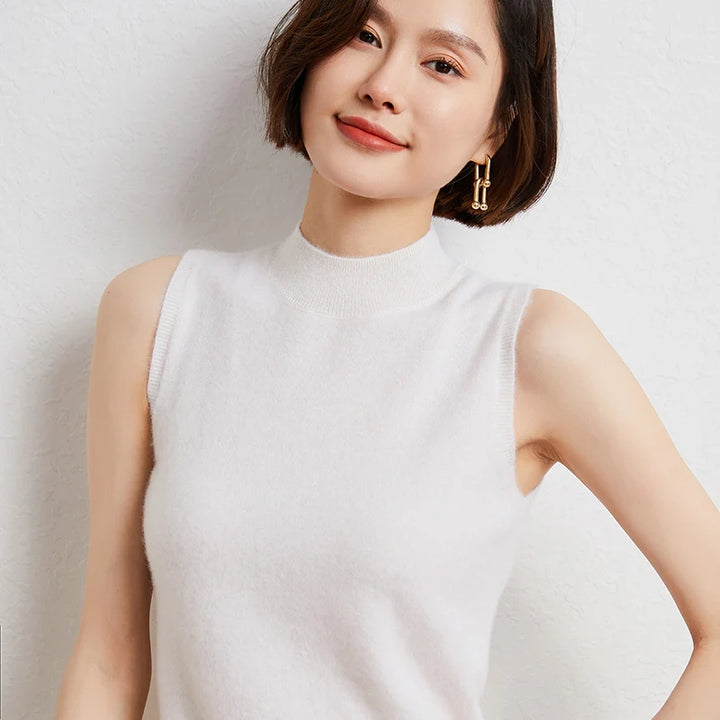 Cashmere Mock Neck Sleeveless Knit Top