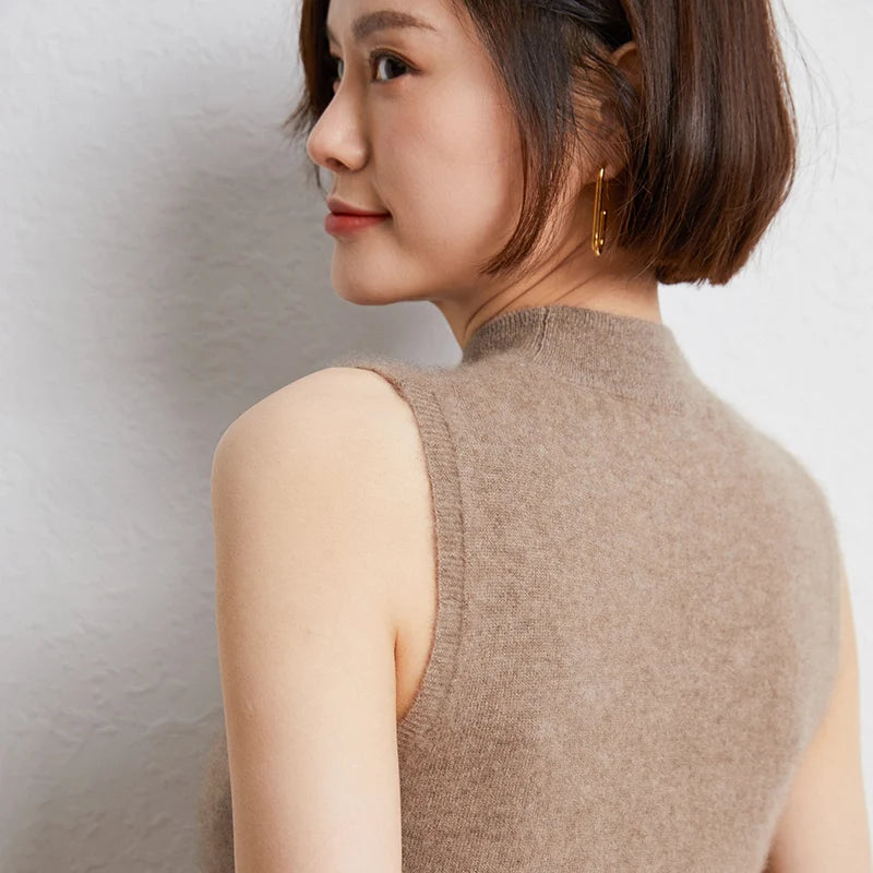 Cashmere Mock Neck Sleeveless Knit Top