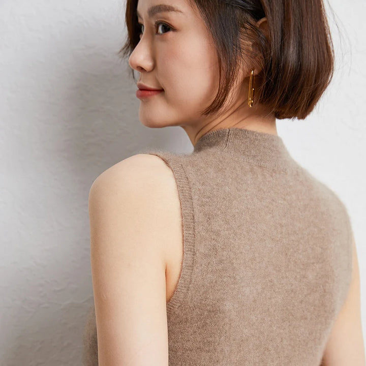 Cashmere Mock Neck Sleeveless Knit Top