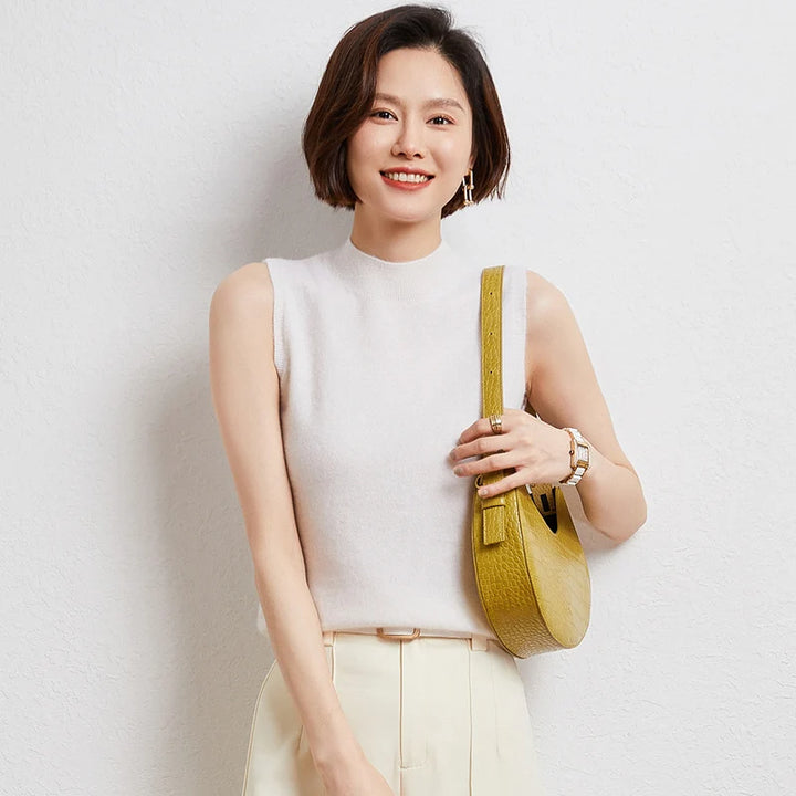Cashmere Mock Neck Sleeveless Knit Top