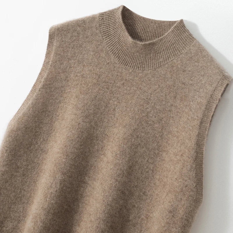 Cashmere Mock Neck Sleeveless Knit Top