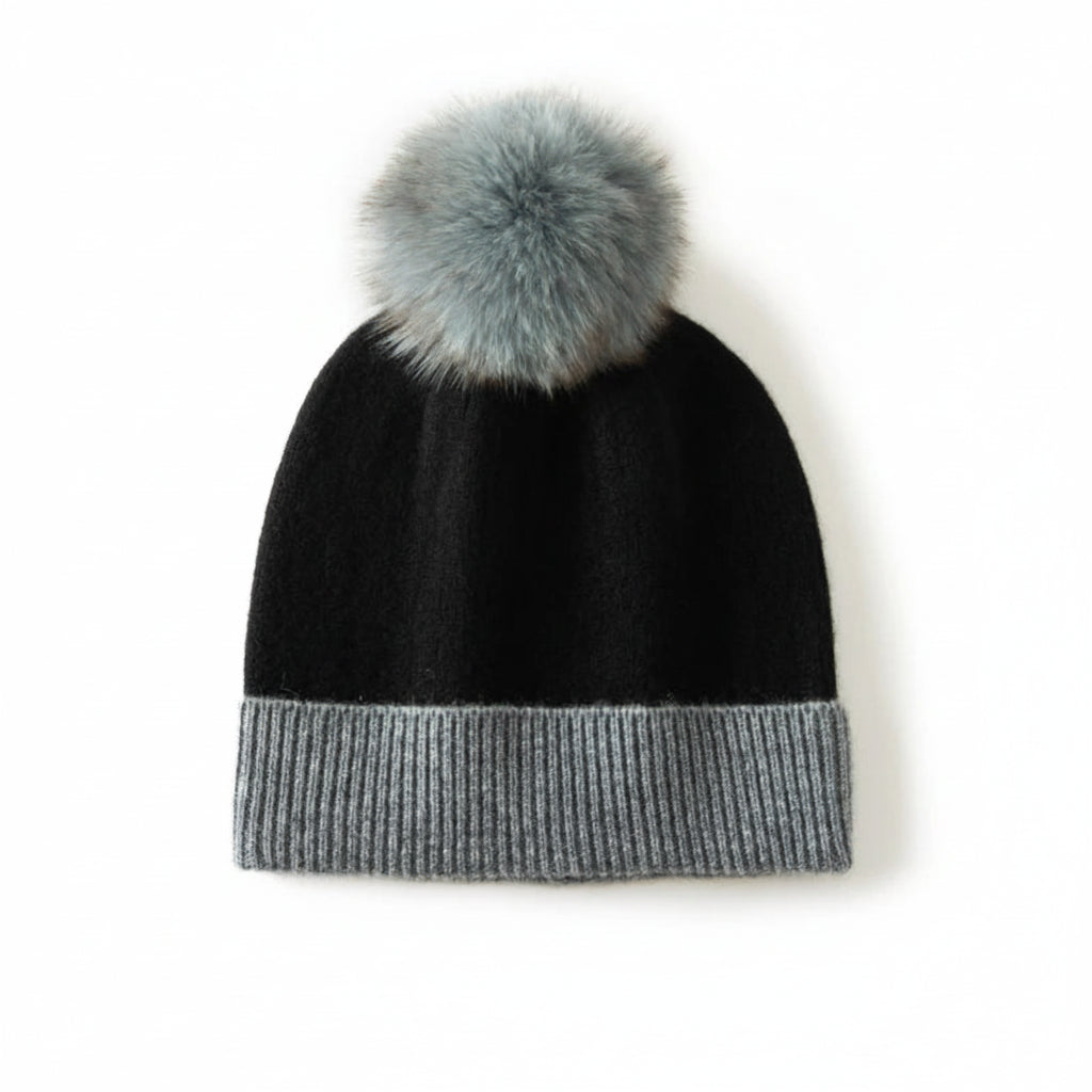 Cashmere Pom-Pom Ribbed Beanie