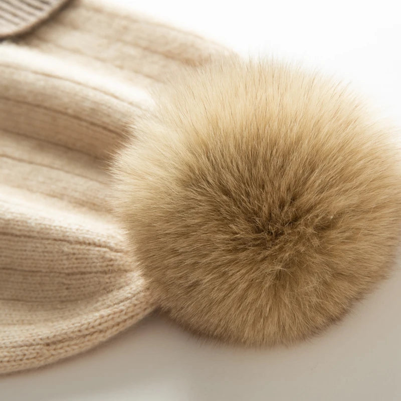 Cashmere Pom-Pom Ribbed Beanie