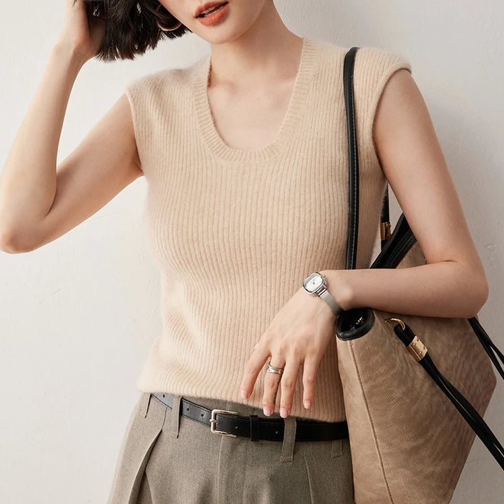 Cashmere Ribbed U-Neck Waistcoat