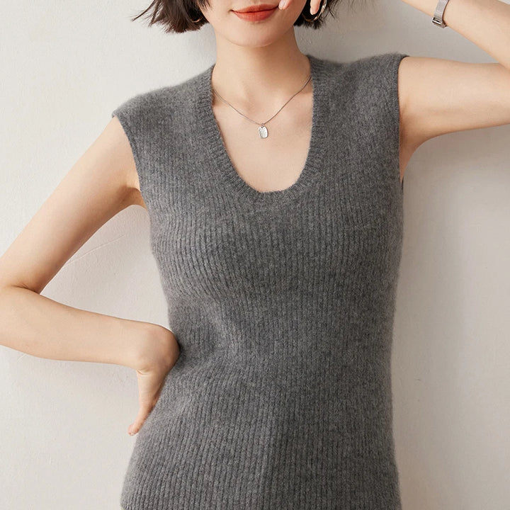 Cashmere Ribbed U-Neck Waistcoat