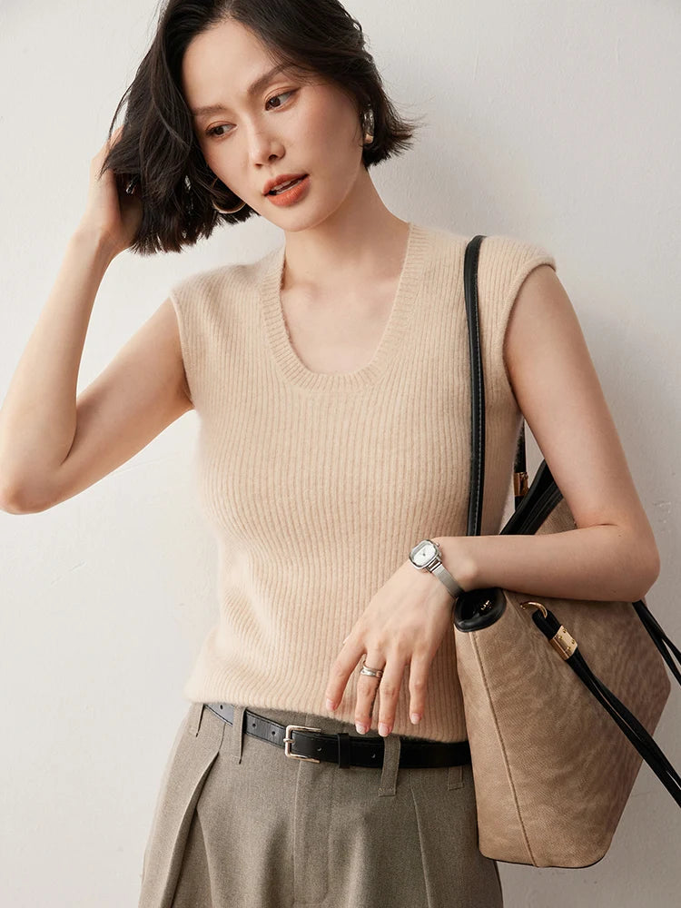 Cashmere Ribbed U-Neck Waistcoat