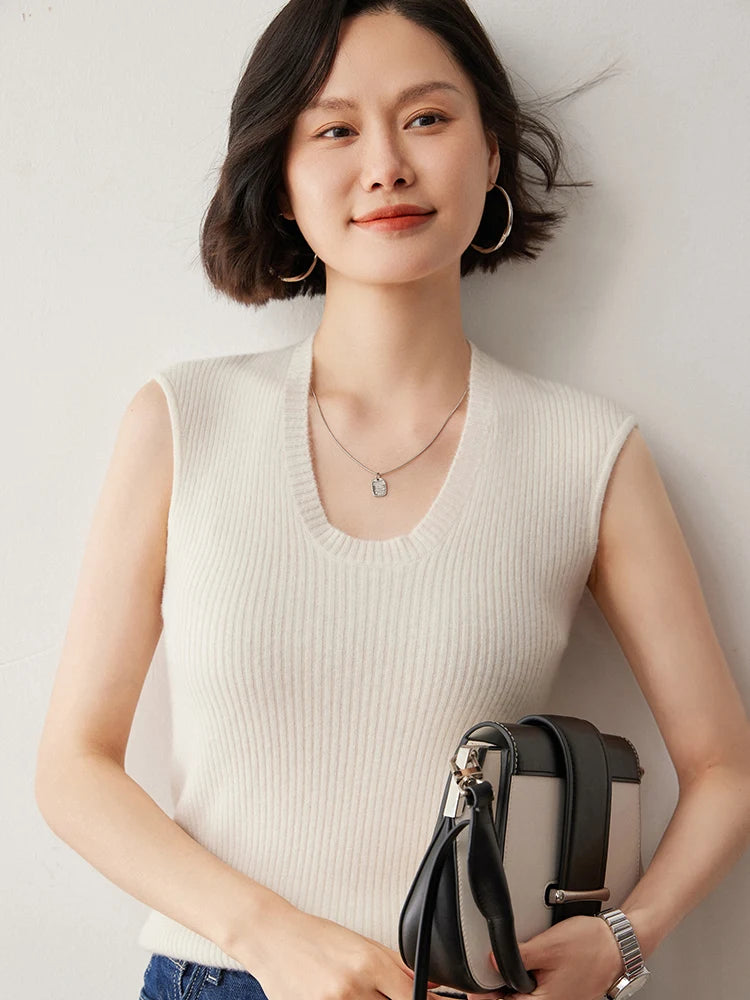 Cashmere Ribbed U-Neck Waistcoat