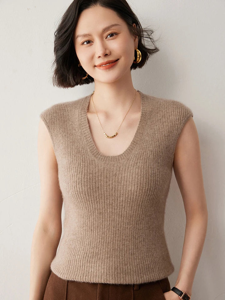 Cashmere Ribbed U-Neck Waistcoat