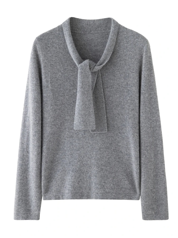 Cashmere Ribbon Tie Neck Knit Sweater