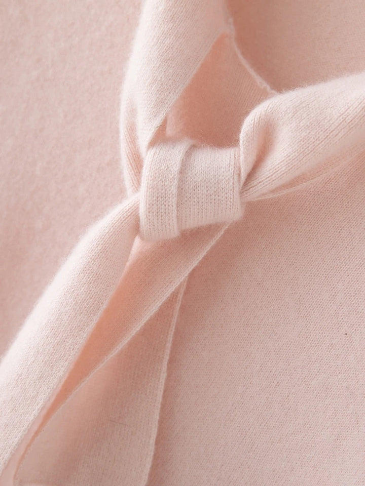 Cashmere Ribbon Tie Neck Knit Sweater