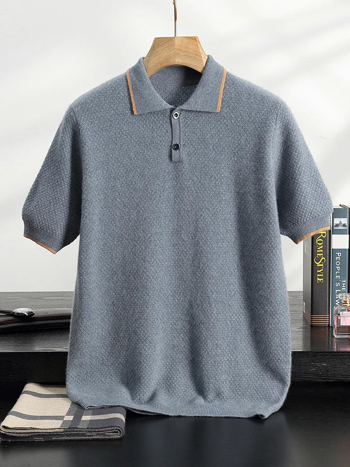 Short-Sleeved Cashmere Knit Polo Shirt