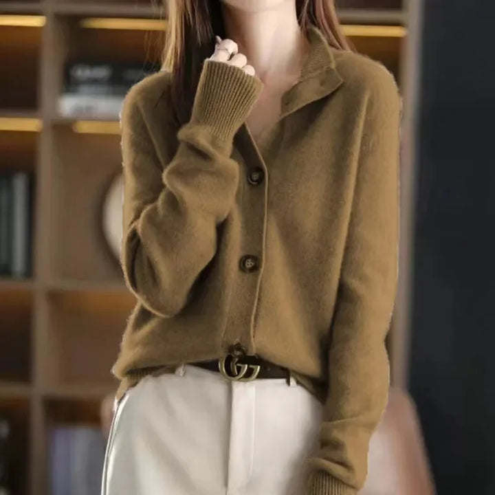 Cashmere Stand-Collar Button Cardigan