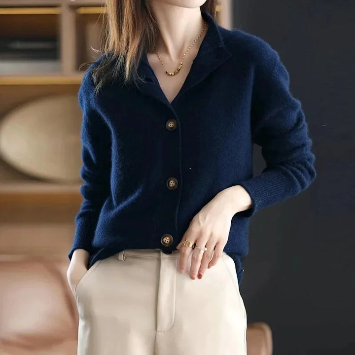 Cashmere Stand-Collar Button Cardigan