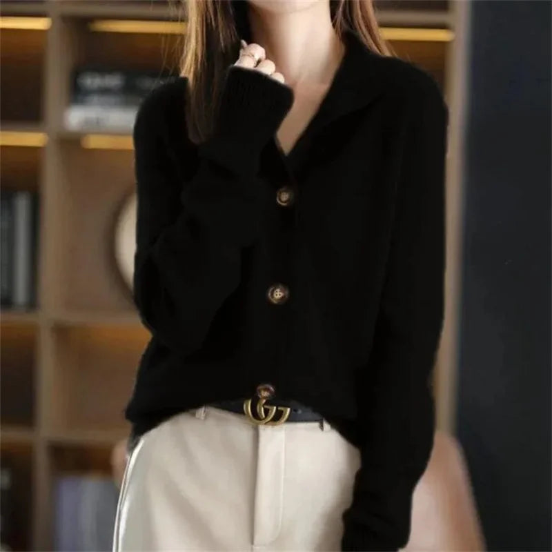 Cashmere Stand-Collar Button Cardigan