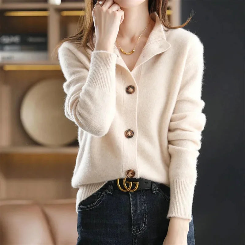 Cashmere Stand-Collar Button Cardigan