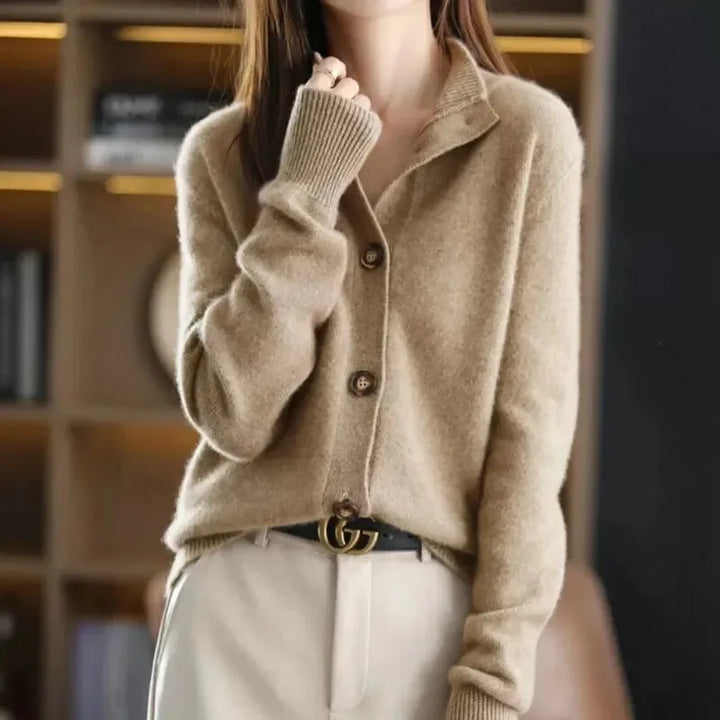 Cashmere Stand-Collar Button Cardigan