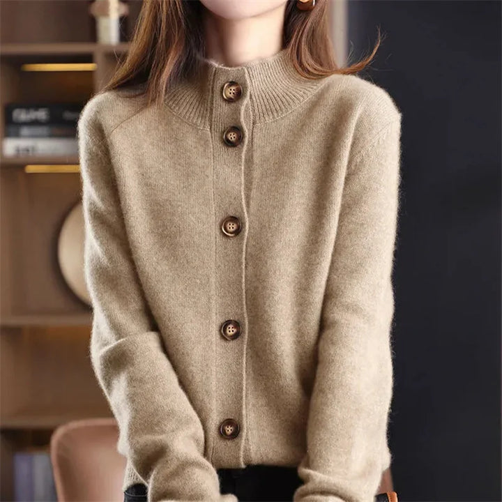 Cashmere Stand-Collar Button Cardigan