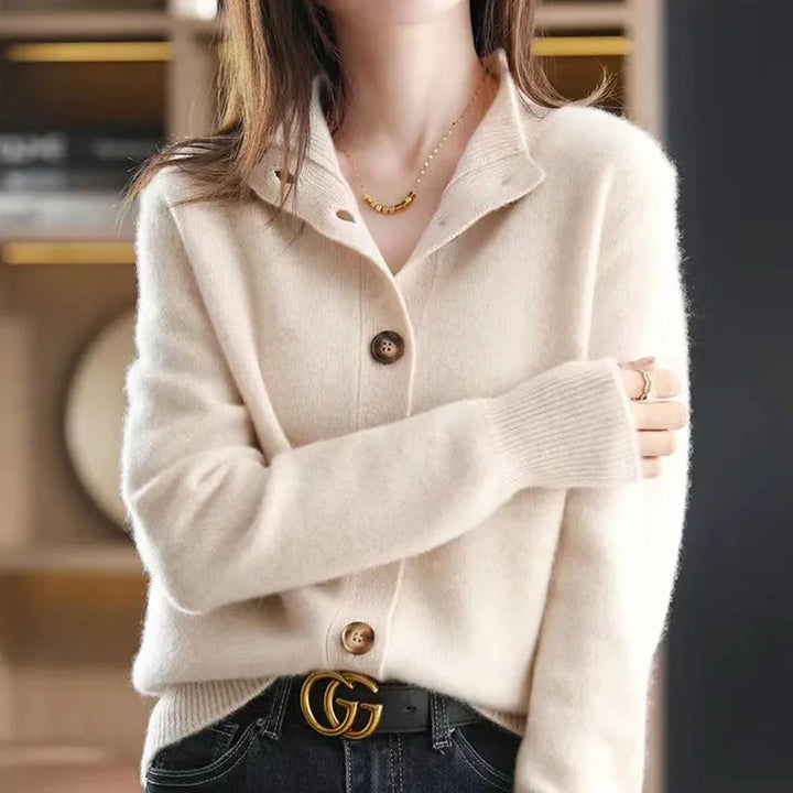 Cashmere Stand-Collar Button Cardigan