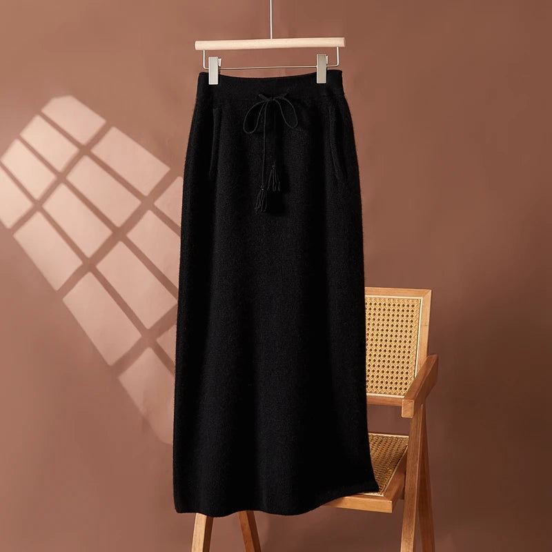 Cashmere Straight Long Knit Skirt