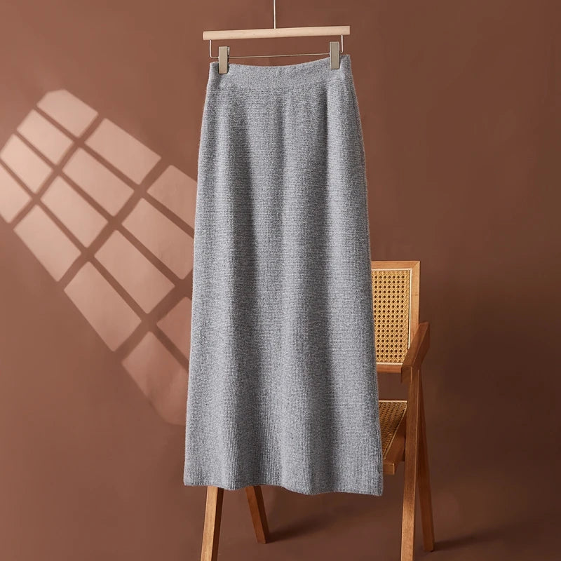 Cashmere Straight Long Knit Skirt