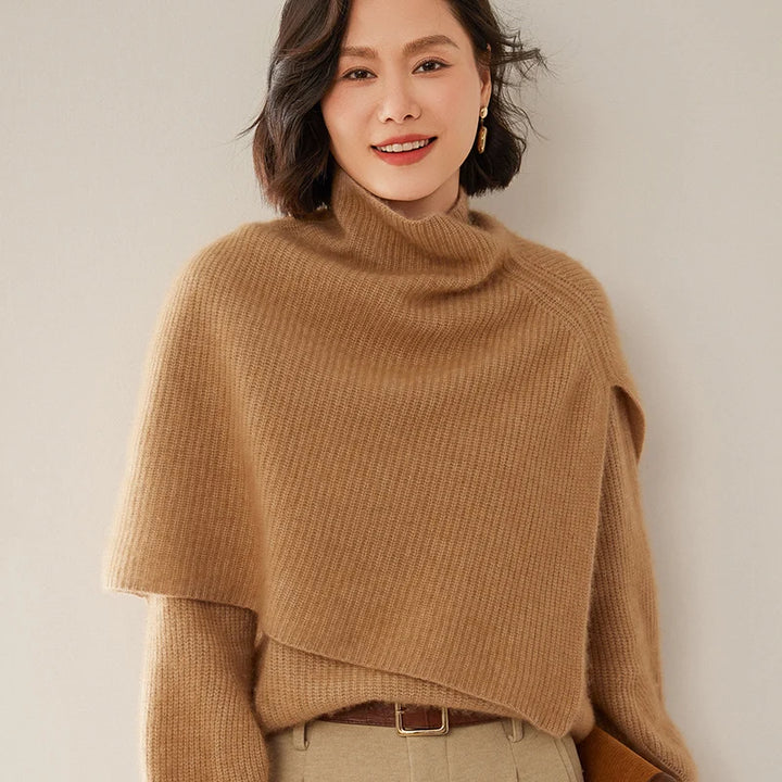 Cashmere Turtleneck Knit Poncho Cape