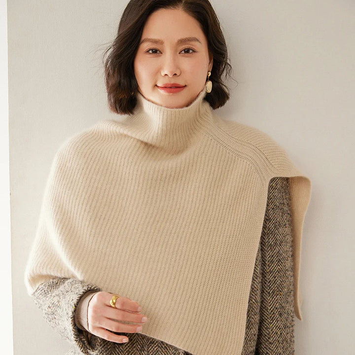 Cashmere Turtleneck Knit Poncho Cape