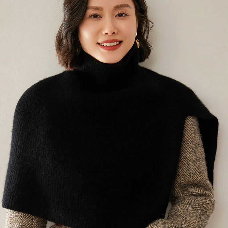 Cashmere Turtleneck Knit Poncho Cape