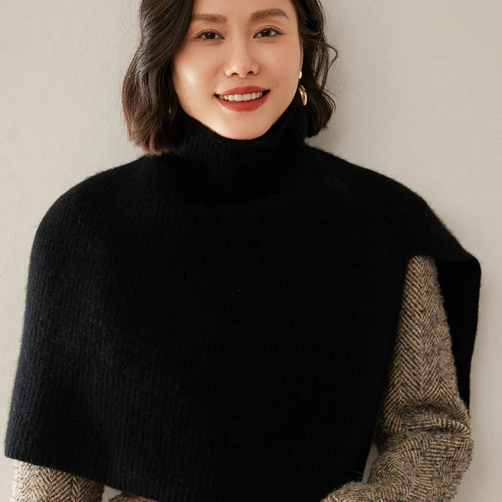 Cashmere Turtleneck Knit Poncho Cape