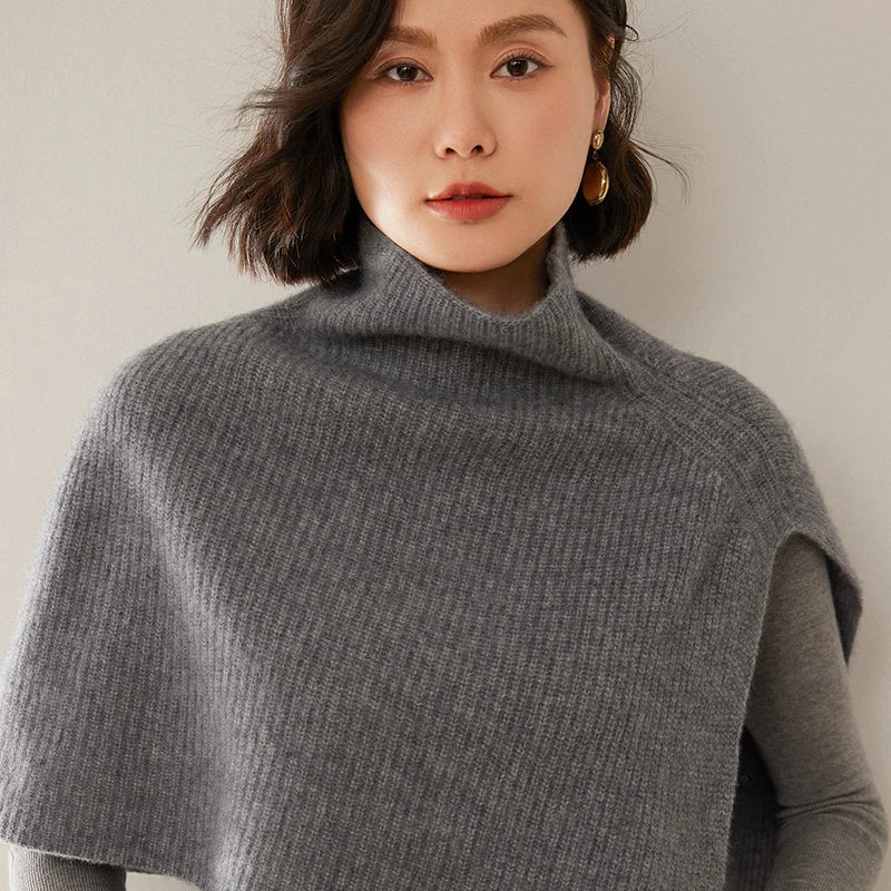 Cashmere Turtleneck Knit Poncho Cape