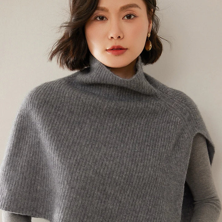 Cashmere Turtleneck Knit Poncho Cape