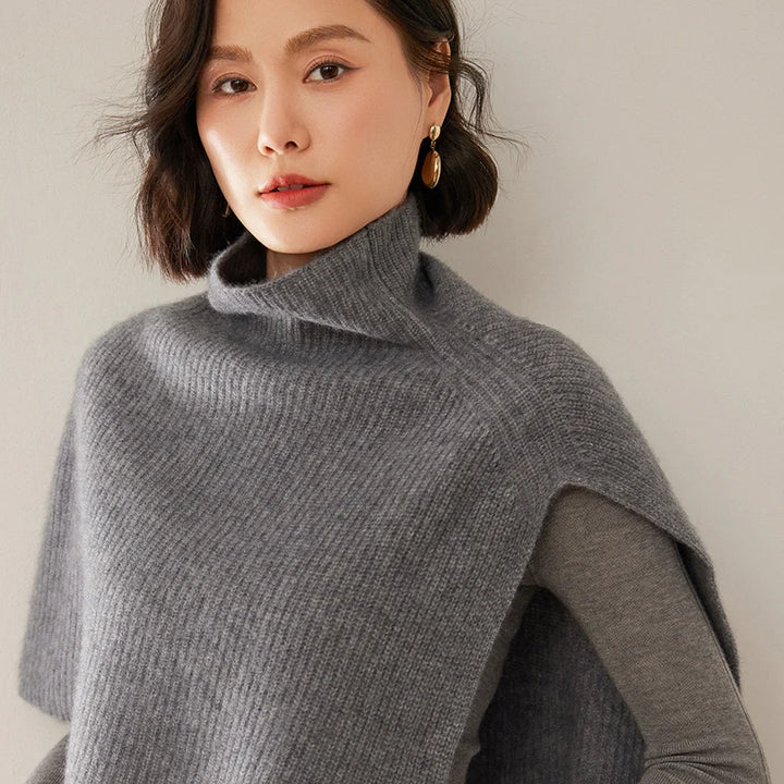 Cashmere Turtleneck Knit Poncho Cape
