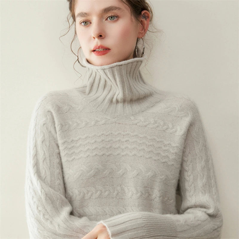 Cashmere Turtleneck Twist Sweater