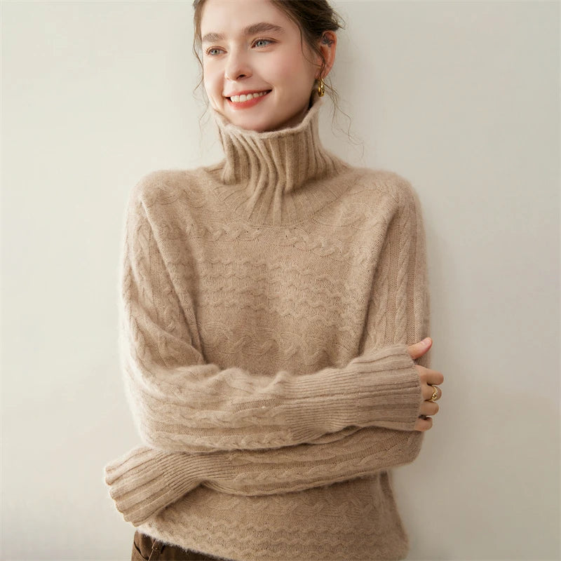 Cashmere Turtleneck Twist Sweater