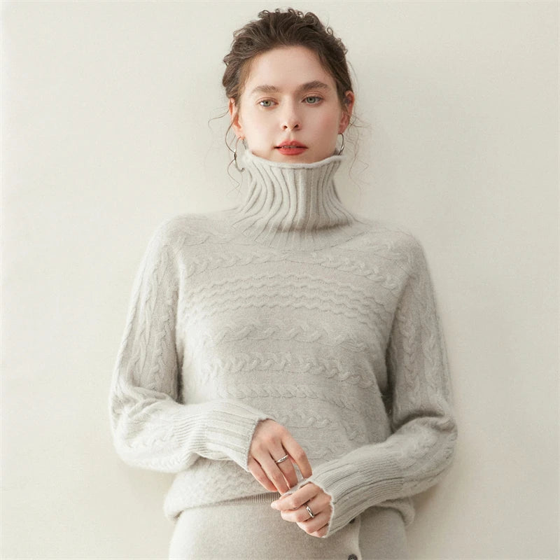 Cashmere Turtleneck Twist Sweater