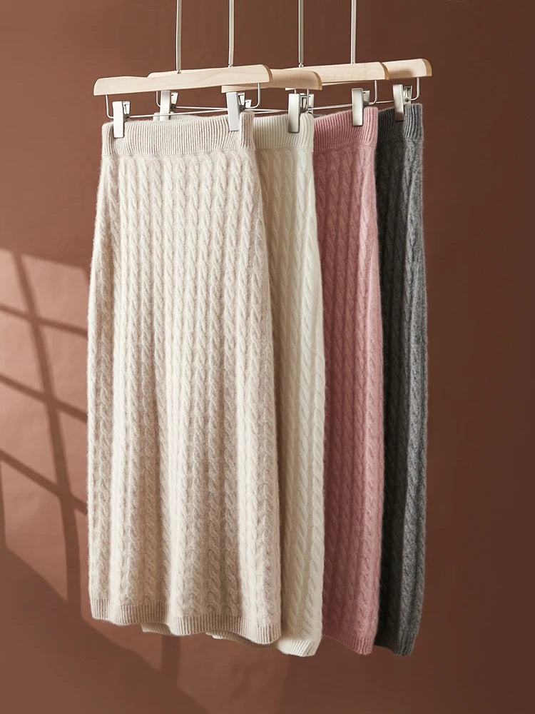 Cashmere Twist Knit Midi Skirt