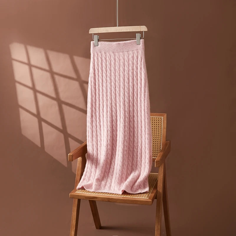 Cashmere Twist Knit Midi Skirt