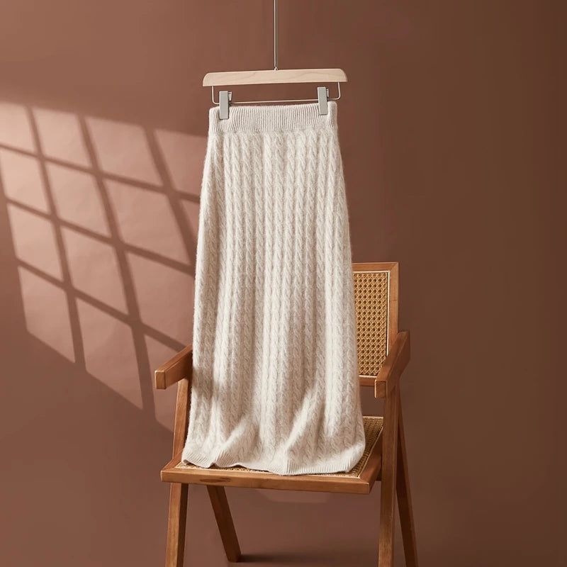 Cashmere Twist Knit Midi Skirt