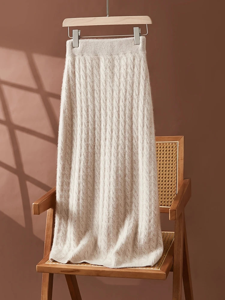 Cashmere Twist Knit Midi Skirt