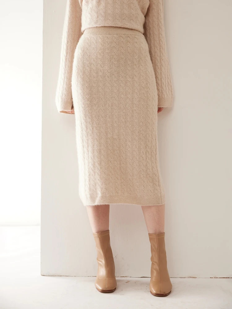 Cashmere Twist Knit Midi Skirt
