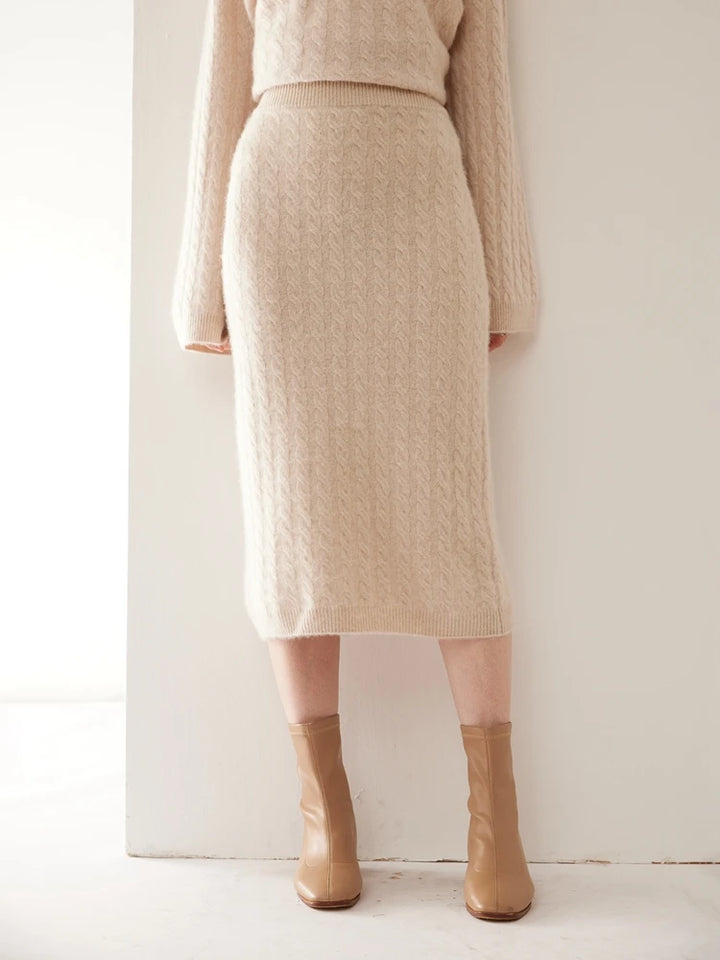 Cashmere Twist Knit Midi Skirt
