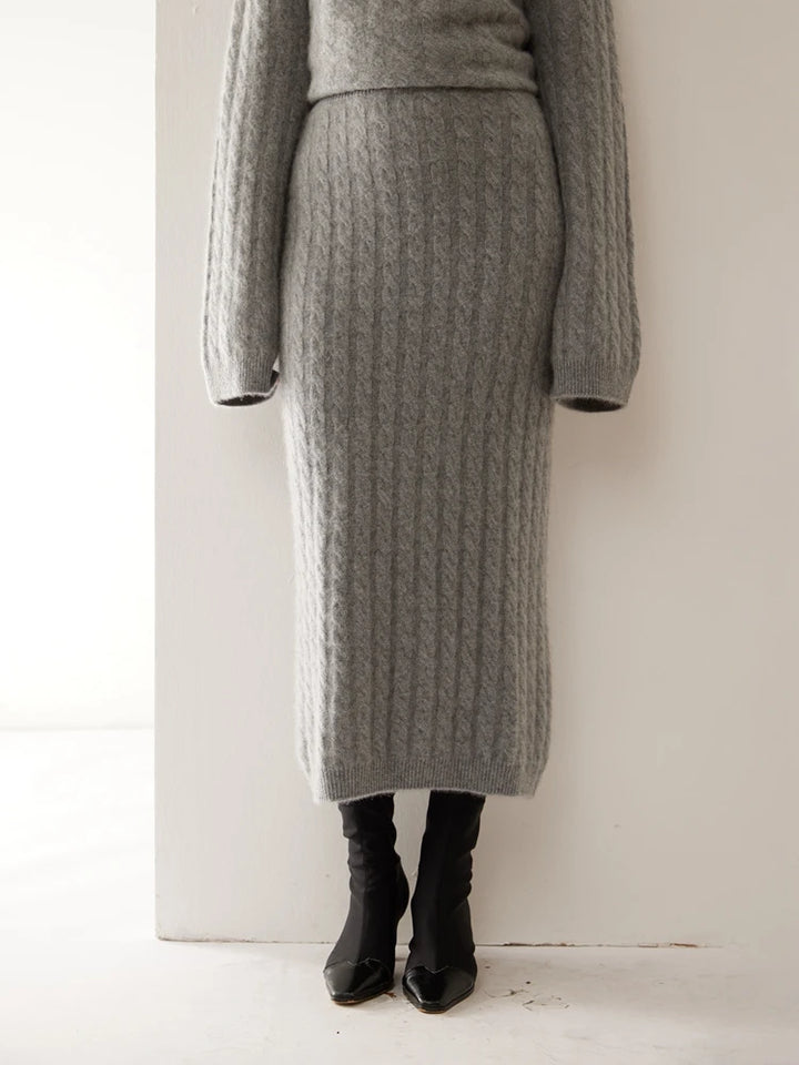 Cashmere Twist Knit Midi Skirt