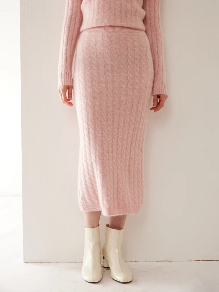 Cashmere Twist Knit Midi Skirt