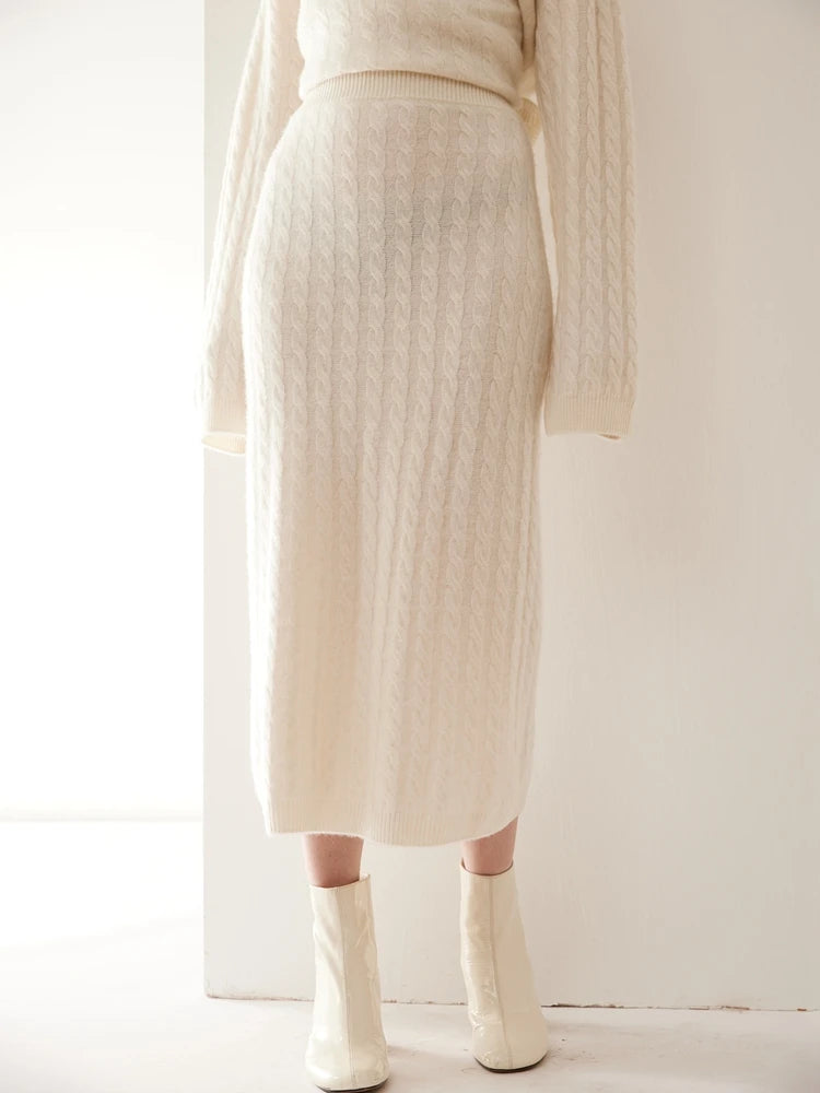 Cashmere Twist Knit Midi Skirt