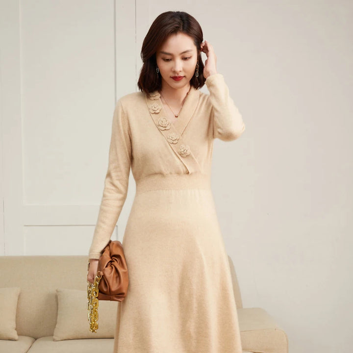 Cashmere V-Neck Knit Dress